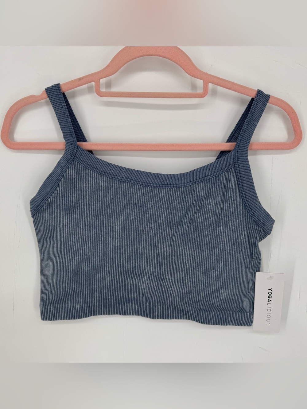 Yogalicious Stonewash Rib Seamless Annette Large Crop Tank Athleisure Gym Yoga
